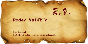 Roder Valér névjegykártya